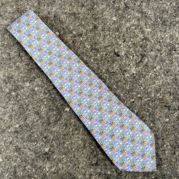 Vineyard Vines  Boys / Short Mens Tie Blue Desert Island Guitar Pink Whale ~51" - Picture 2 of 7
